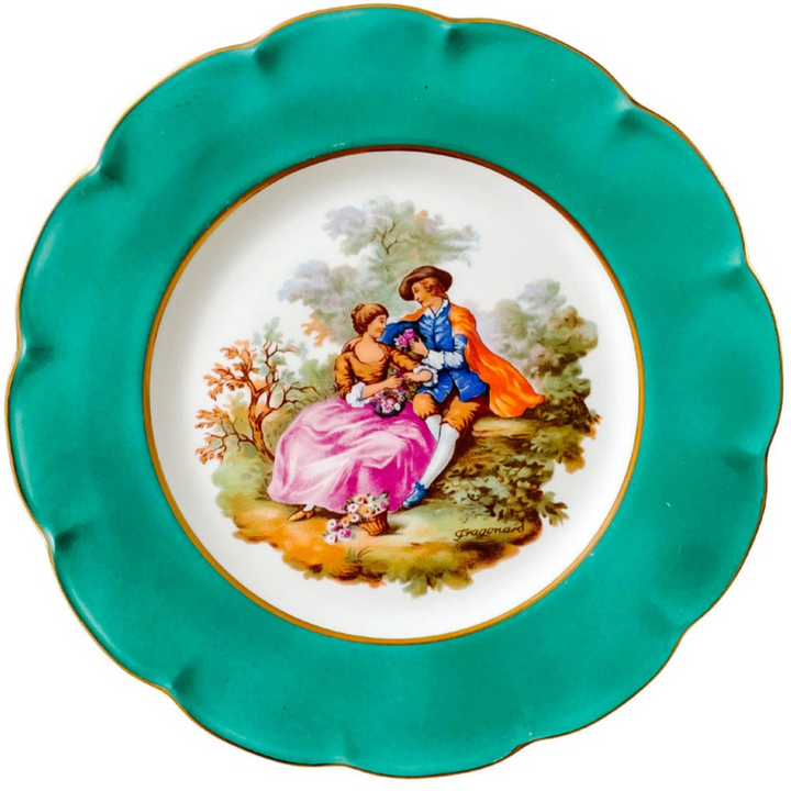 French Limoges Dinner Plates With Fragonard Lovers Scenes, Set of 12
