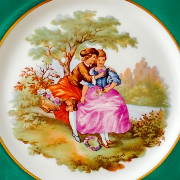 French Limoges Dinner Plates With Fragonard Lovers Scenes, Set of 12
