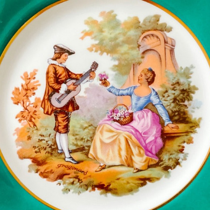 French Limoges Dinner Plates With Fragonard Lovers Scenes, Set of 12