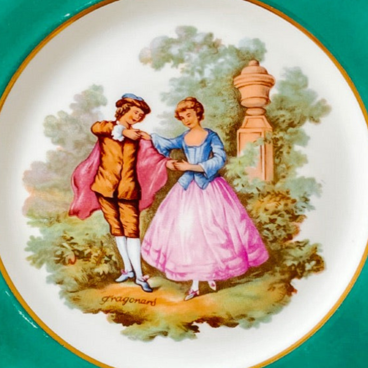 French Limoges Dinner Plates With Fragonard Lovers Scenes, Set of 12