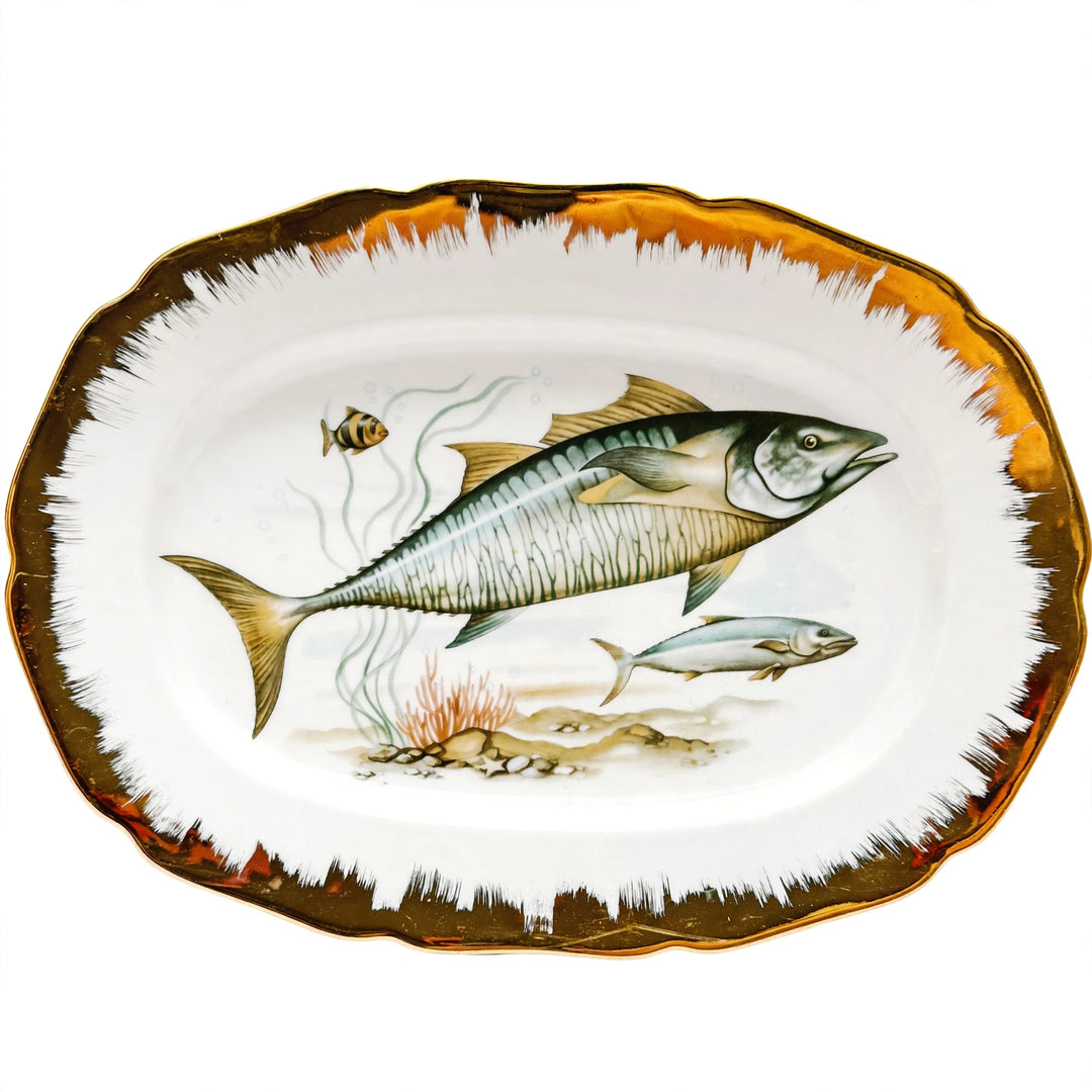 Vintage German Porcelain Fish Service Set – 6 Dinner Plates & Large Platter by Hutschenreuther Hohenberg