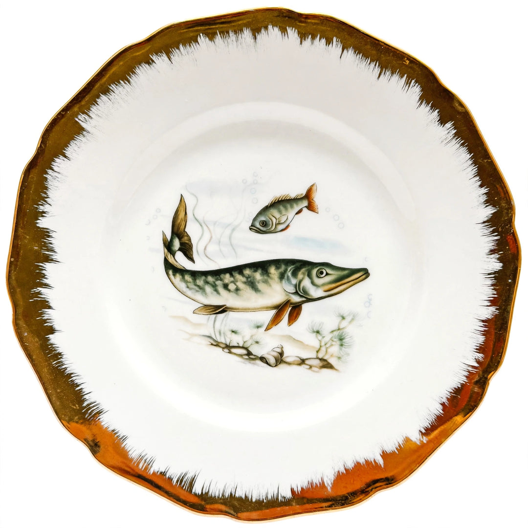 Vintage German Porcelain Fish Service Set – 6 Dinner Plates & Large Platter by Hutschenreuther Hohenberg (5)