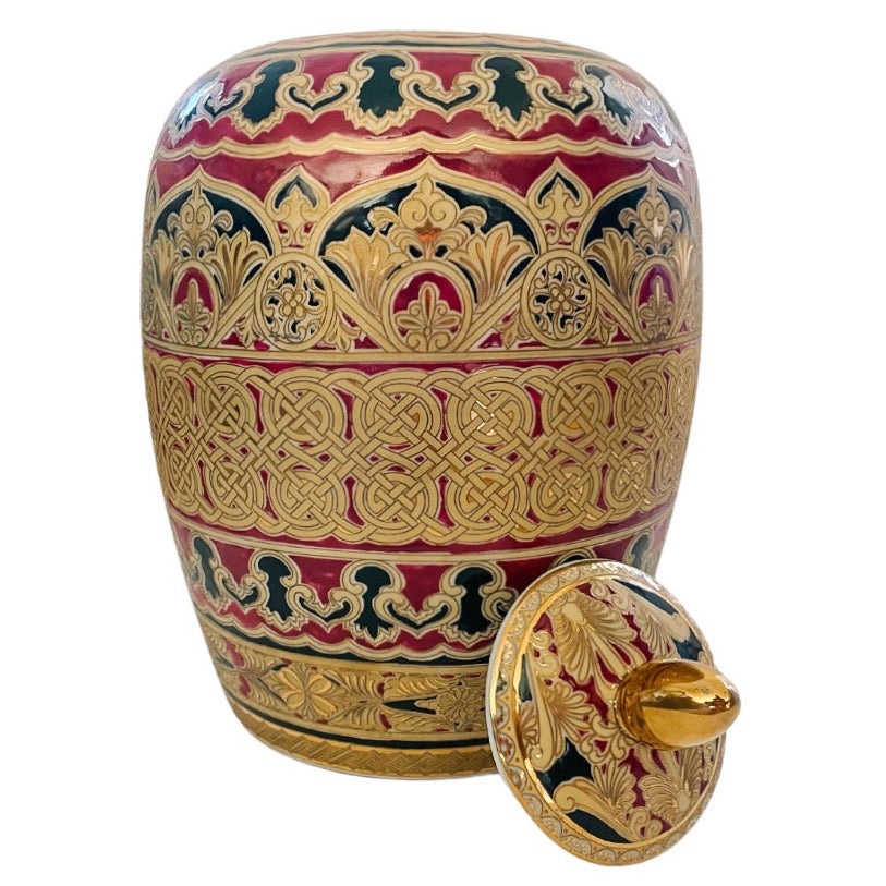 Vintage Gold & Burgundy Melon Jar
