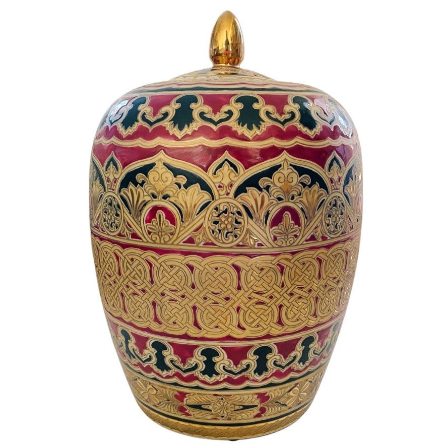 Vintage Gold & Burgundy Melon Jar