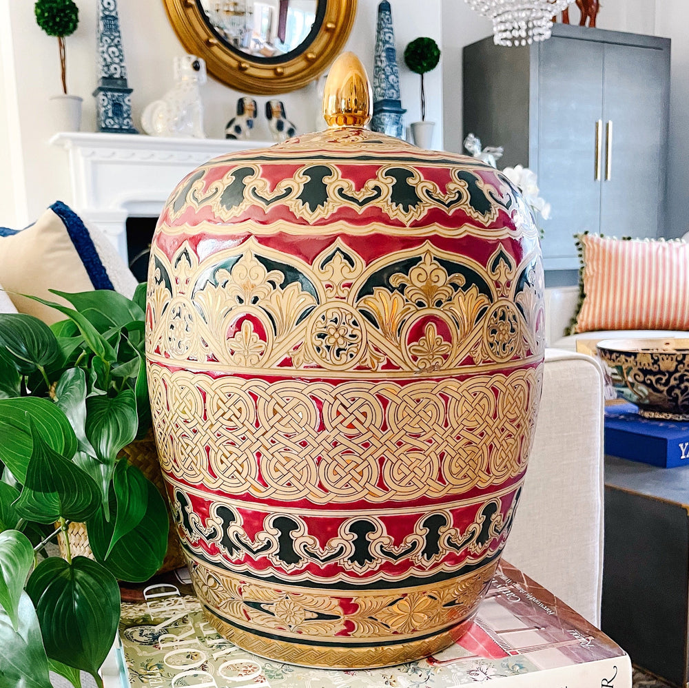 Vintage Gold & Burgundy Melon Jar