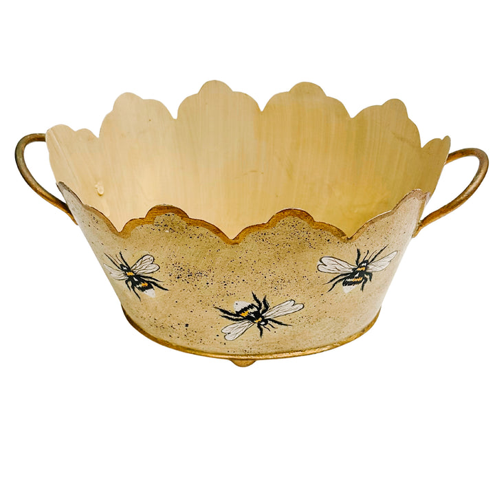 Vintage Gold French Country Tole Cachepot With Bees, Small