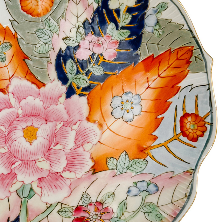 Vintage Hand-Painted Tobacco Leaf Scalloped Plate