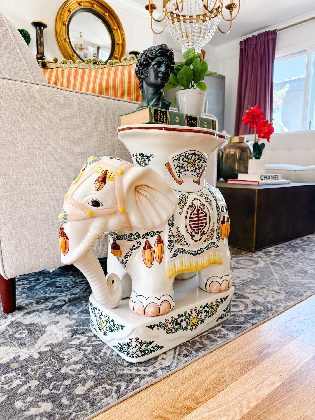 Vintage Hollywood Regency Elephant Garden Stool