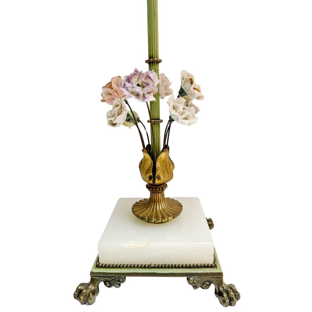 Pair of Hollywood Regency Porcelain Flower Table Lamps With Alabaster Bases by Almco