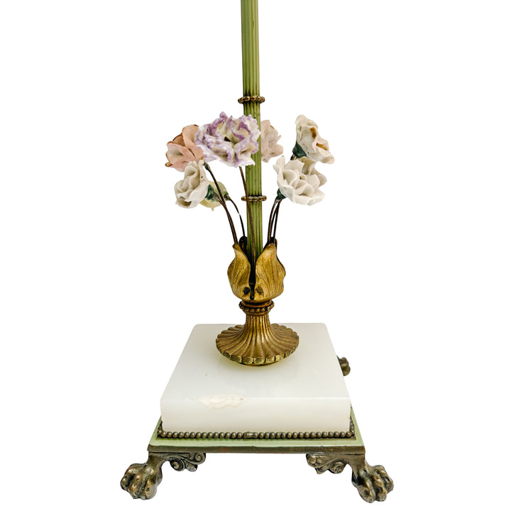 Pair of Hollywood Regency Porcelain Flower Table Lamps With Alabaster Bases by Almco