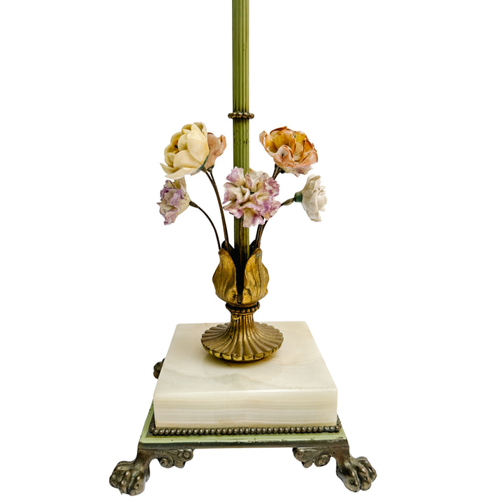 Pair of Hollywood Regency Porcelain Flower Table Lamps With Alabaster Bases by Almco