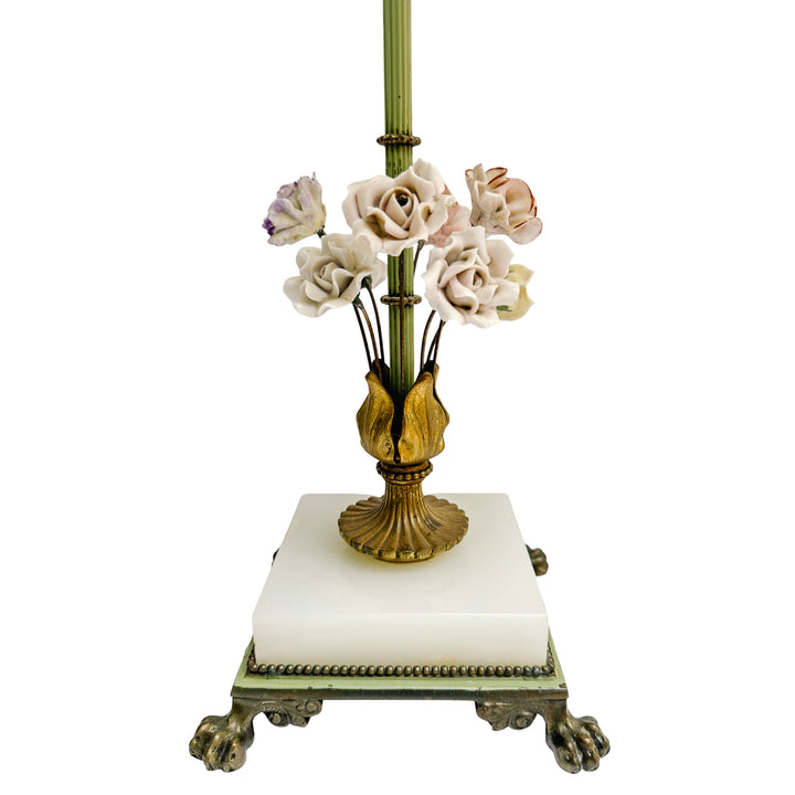 Pair of Hollywood Regency Porcelain Flower Table Lamps With Alabaster Bases by Almco