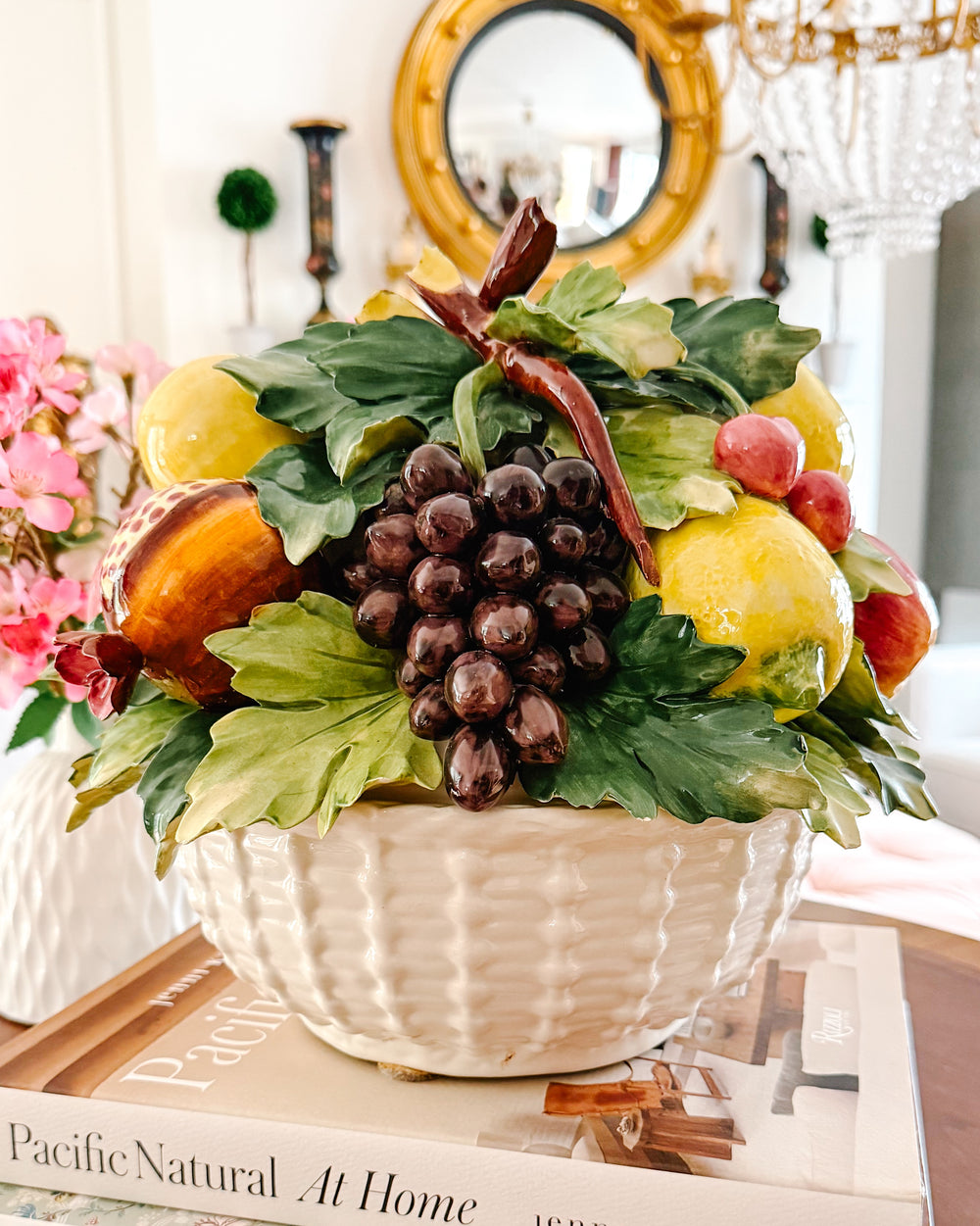Vintage Italian Capodimonte Ceramic Fruit Topiary Centerpiece Bowl