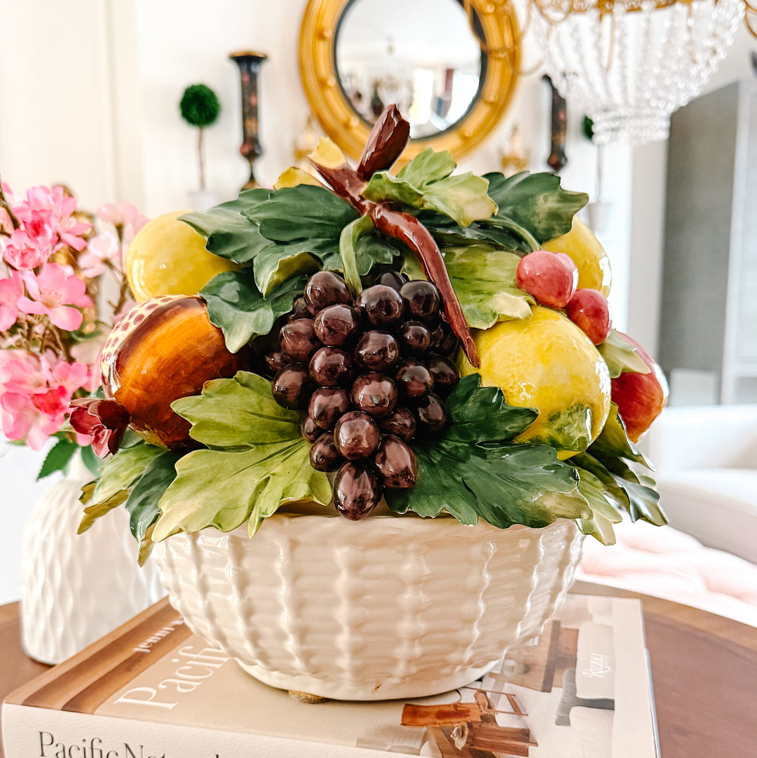 Vintage Italian Capodimonte Ceramic Fruit Topiary Centerpiece Bowl