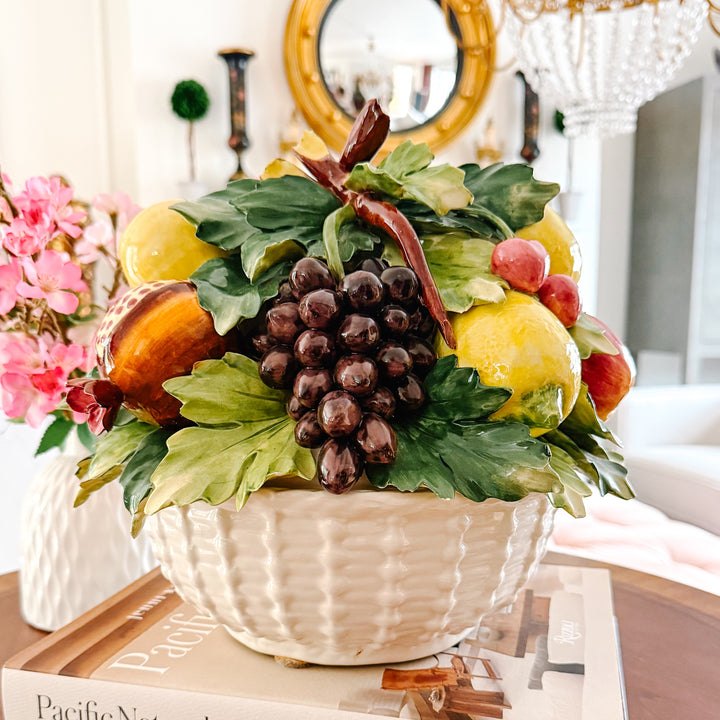 Vintage Italian Capodimonte Ceramic Fruit Topiary Centerpiece Bowl