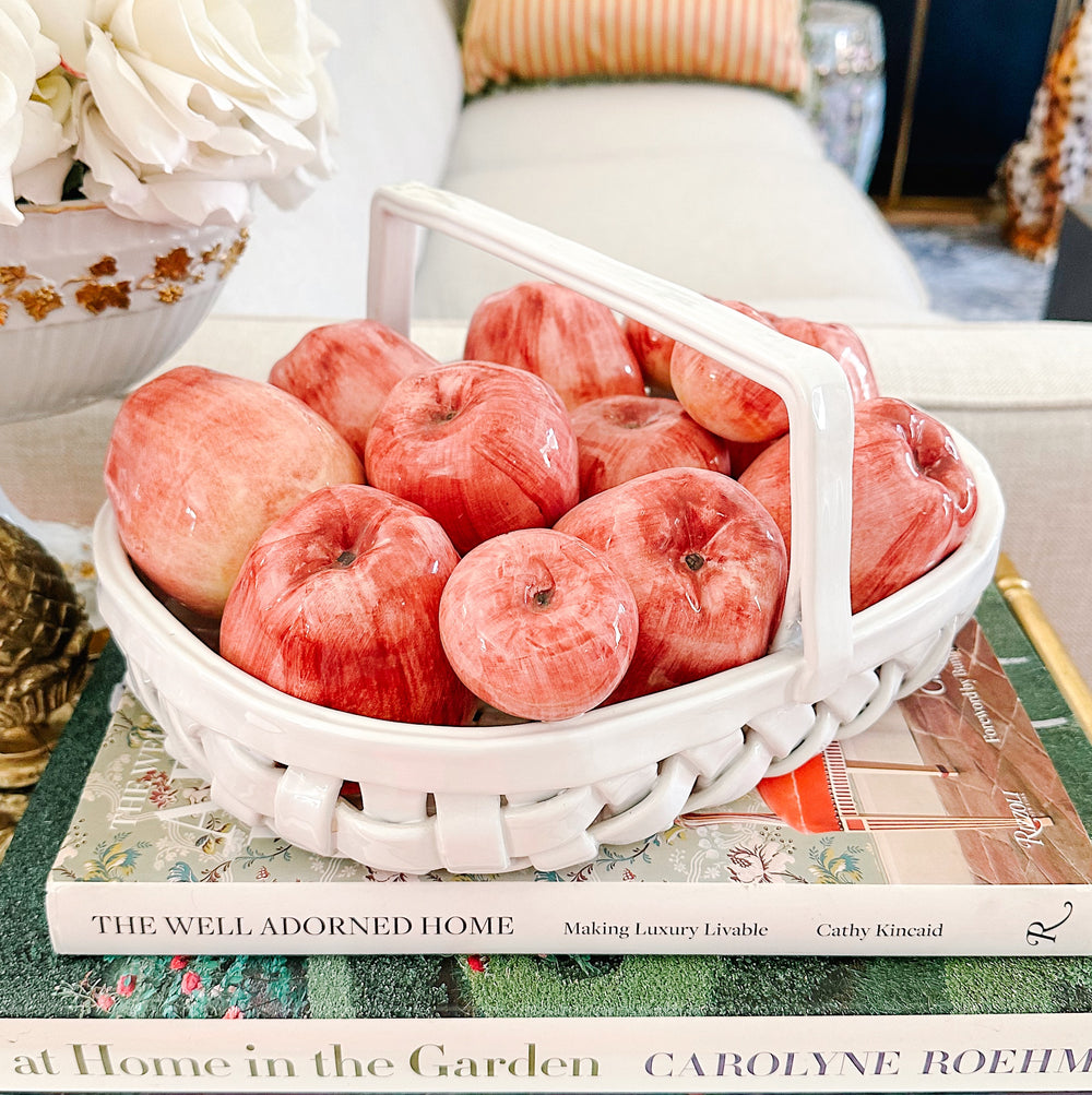 Vintage Italian Glazed Ceramic Apple Basket Centerpiece for Bergdorf Goodman