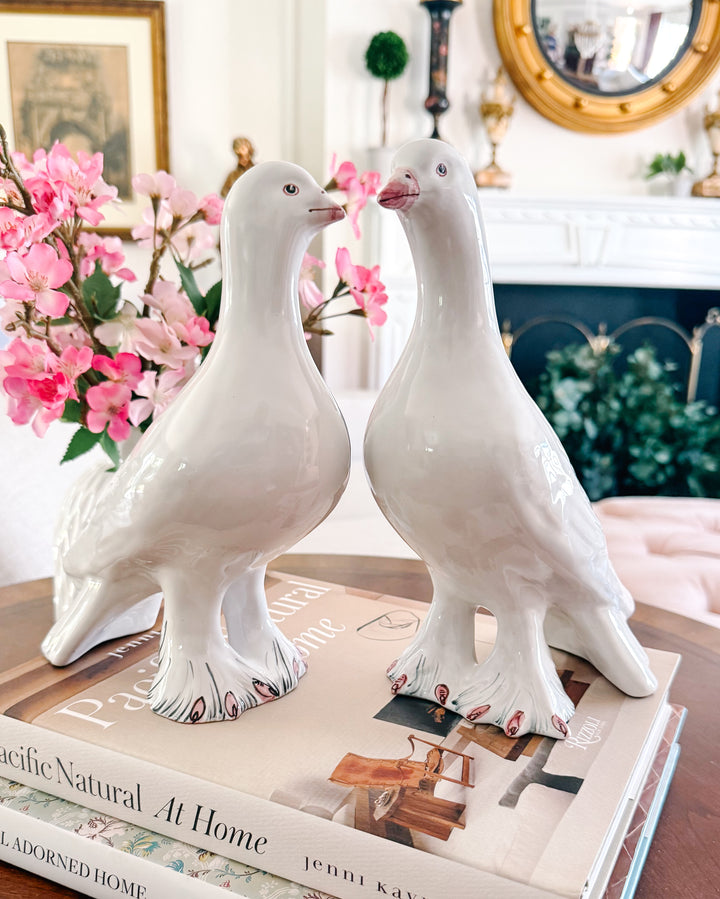 Vintage Italian Glazed Terracotta Dove Figurines