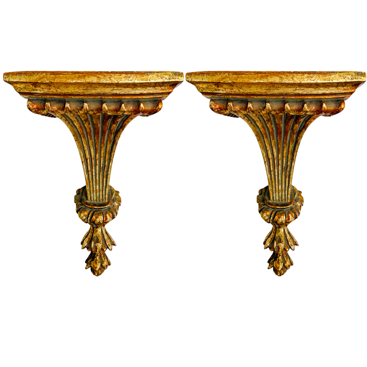 Vintage Italian Neoclassical Style Gilt Fluted Wall Brackets