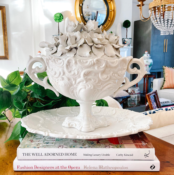 Italian Whiteware Tureen With Ladle and Underplate
