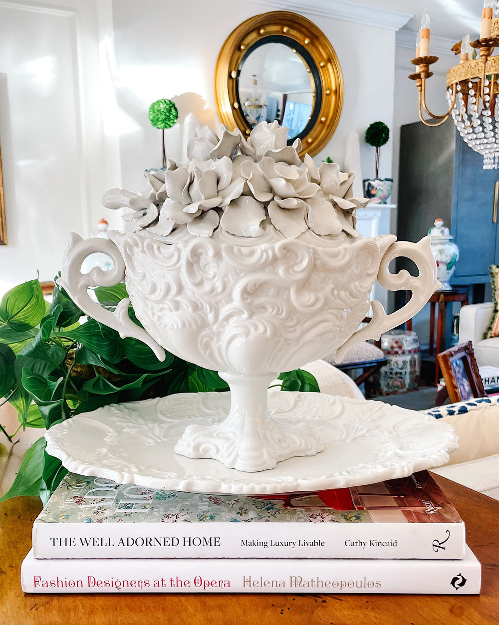 Italian Whiteware Tureen With Ladle and Underplate