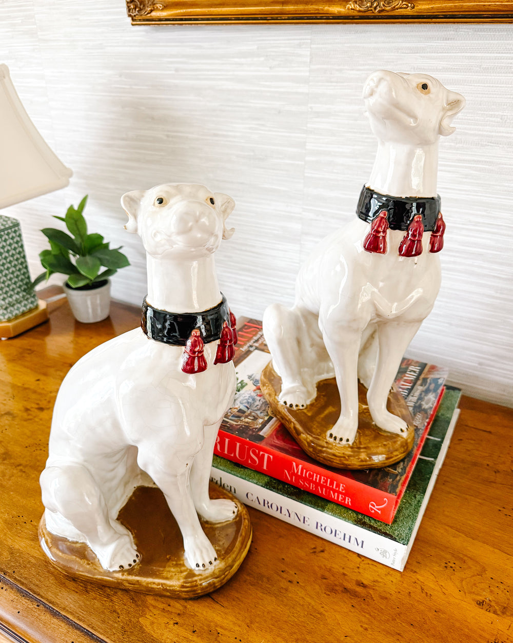 Vintage Large Hollywood Regency Style Pottery Whippets (4)