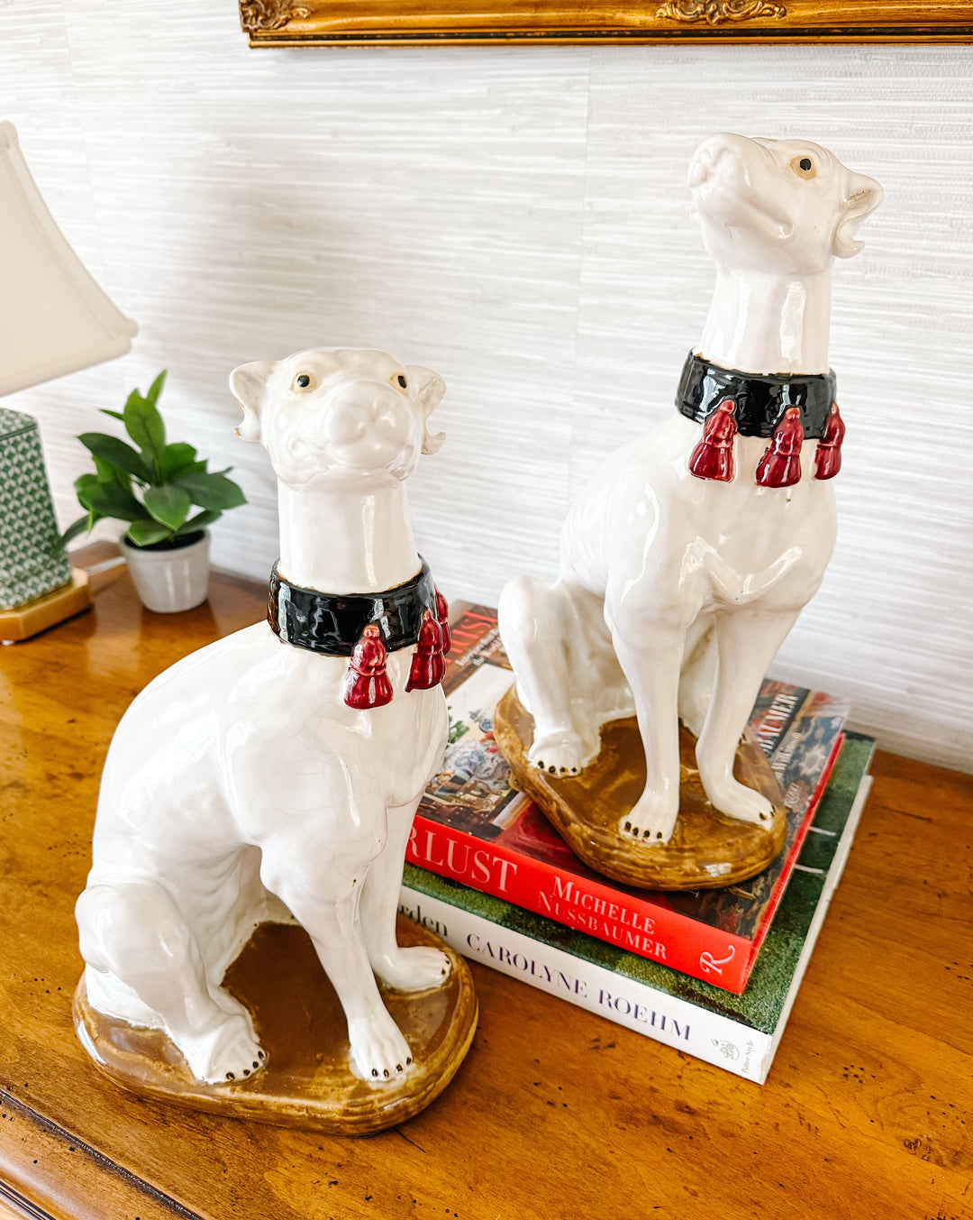 Vintage Large Hollywood Regency Style Pottery Whippets (4)