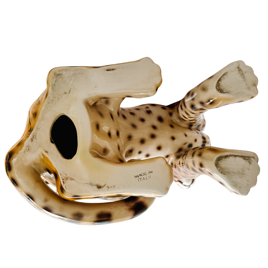Vintage Large Scale Italian Glazed Porcelain Reclining Leopard Statue