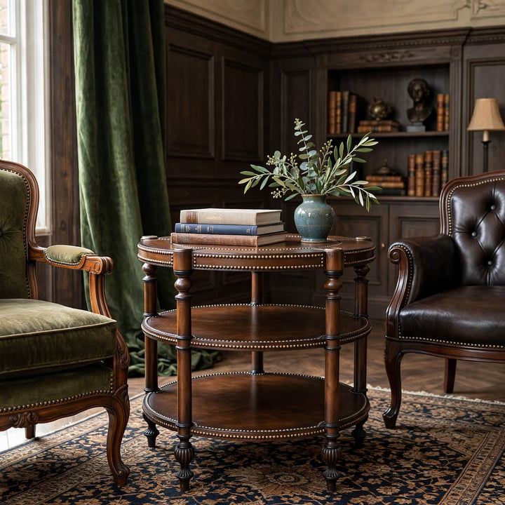 Vintage Leather and Brass Round Center Table by Maitland-Smith