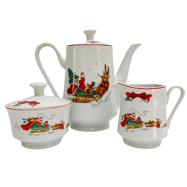 Vintage Macy's Santa Sleigh Coffee Set