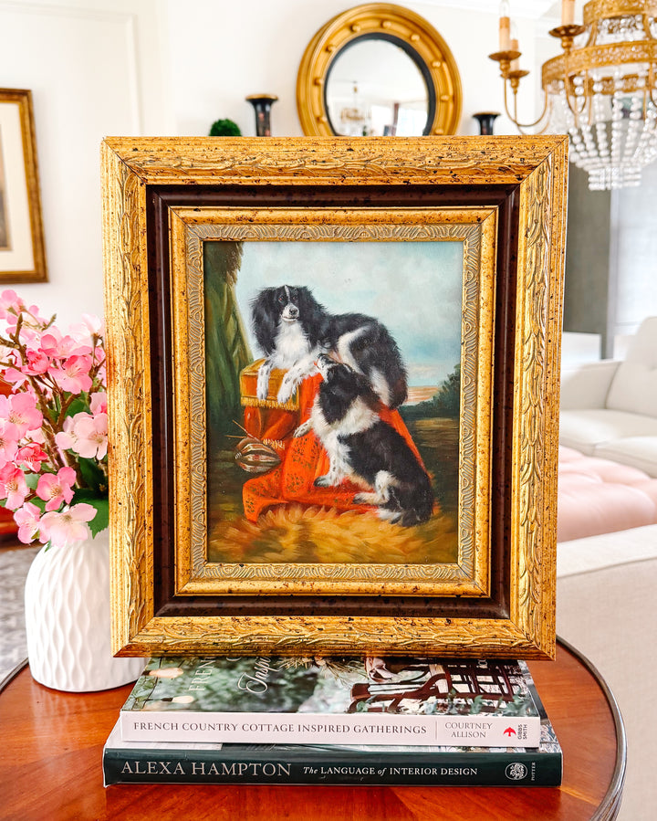 Vintage Oil Painting on Board of King Charles Spaniels After Richard Ansdell