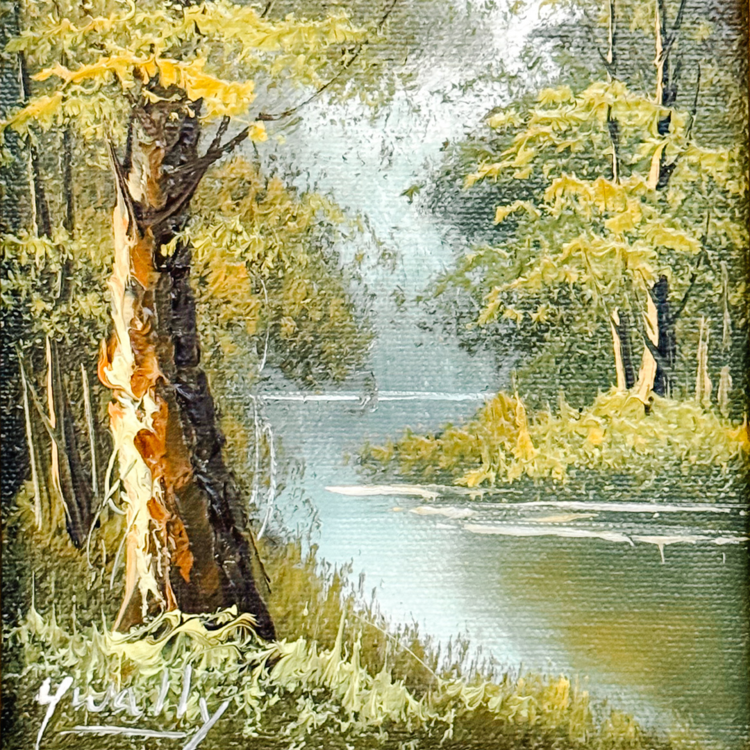 Vintage Original Impressionist Forest Stream Oil Painting