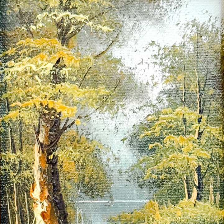 Vintage Original Impressionist Forest Stream Oil Painting