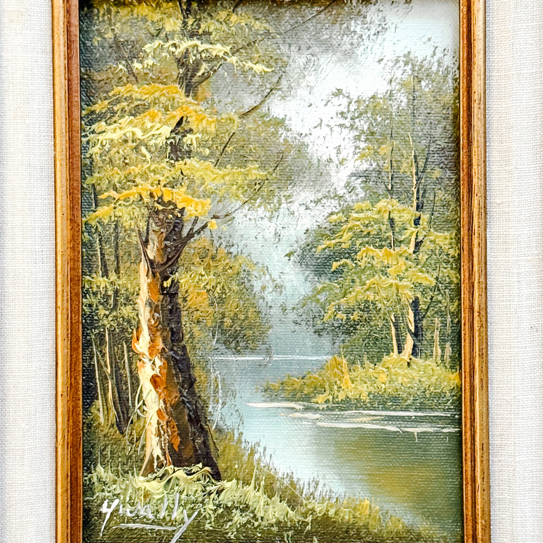 Vintage Original Impressionist Forest Stream Oil Painting