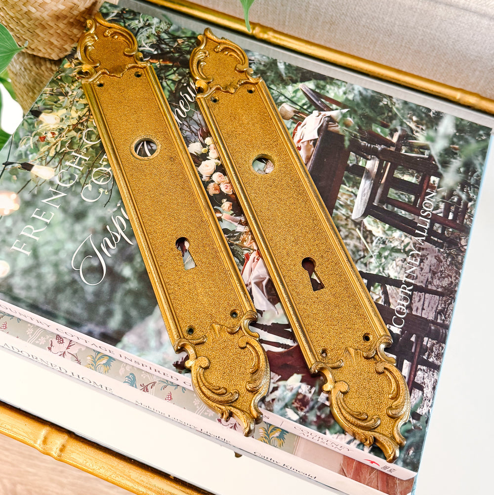 Vintage French Provincial Brass Door Backplates  Escutcheons 