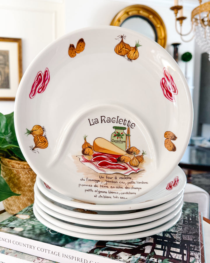 Vintage Pillivuyt France Porcelain La Raclette Divided Plates Set