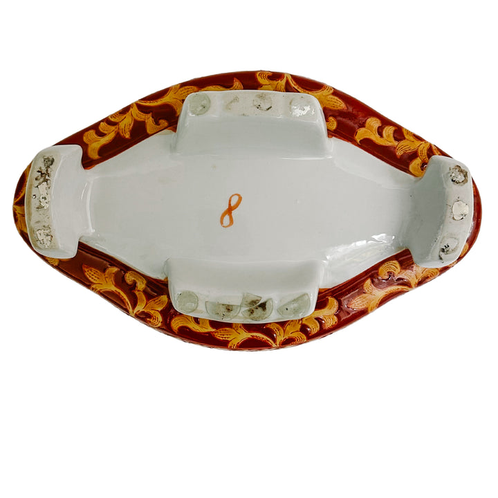 Vintage Red & Gold Chinoiserie Tapestry Planter With Stand