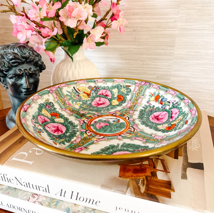 Vintage Rose Medallion Brass Encased Bowl 