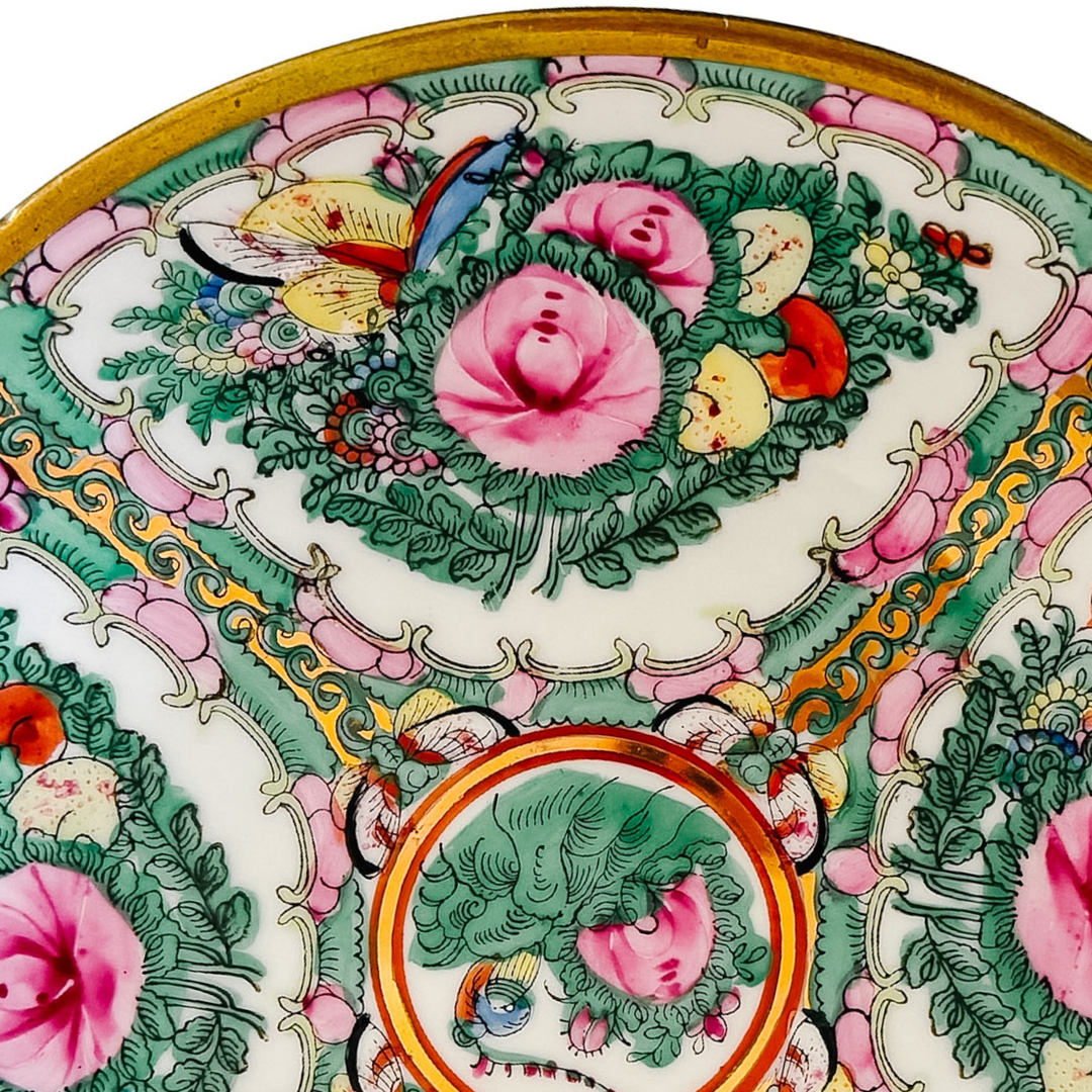 Vintage Rose Medallion Brass Encased Bowl 