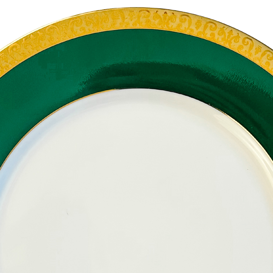 Vintage Royal Gallery Gold Buffet Salad Plates With Black Green & Red Bands 24k Gold Filigree