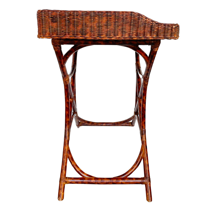Vintage Tortoiseshell Finish Bamboo and Rattan Tray Table