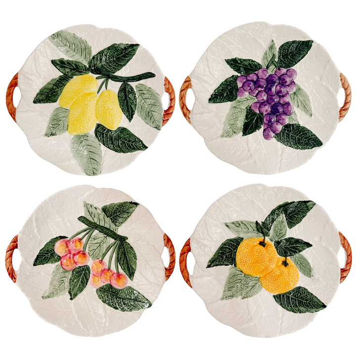 Vintage Japanese Majolica Embossed Fruit Handled Plates