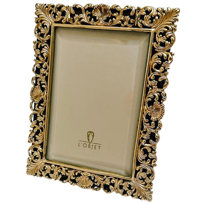 L'Objet Antique Gold Photo Frame With Stretched Leather and Beveled Glass