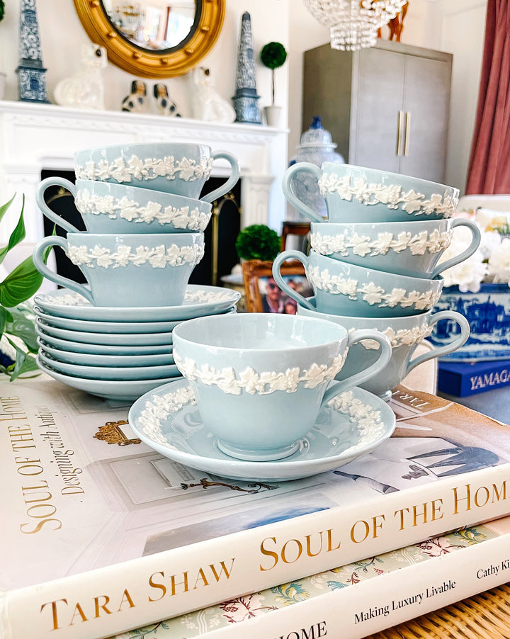 Wedgwood Cream Color on Lavender Tea Cups With Saucers