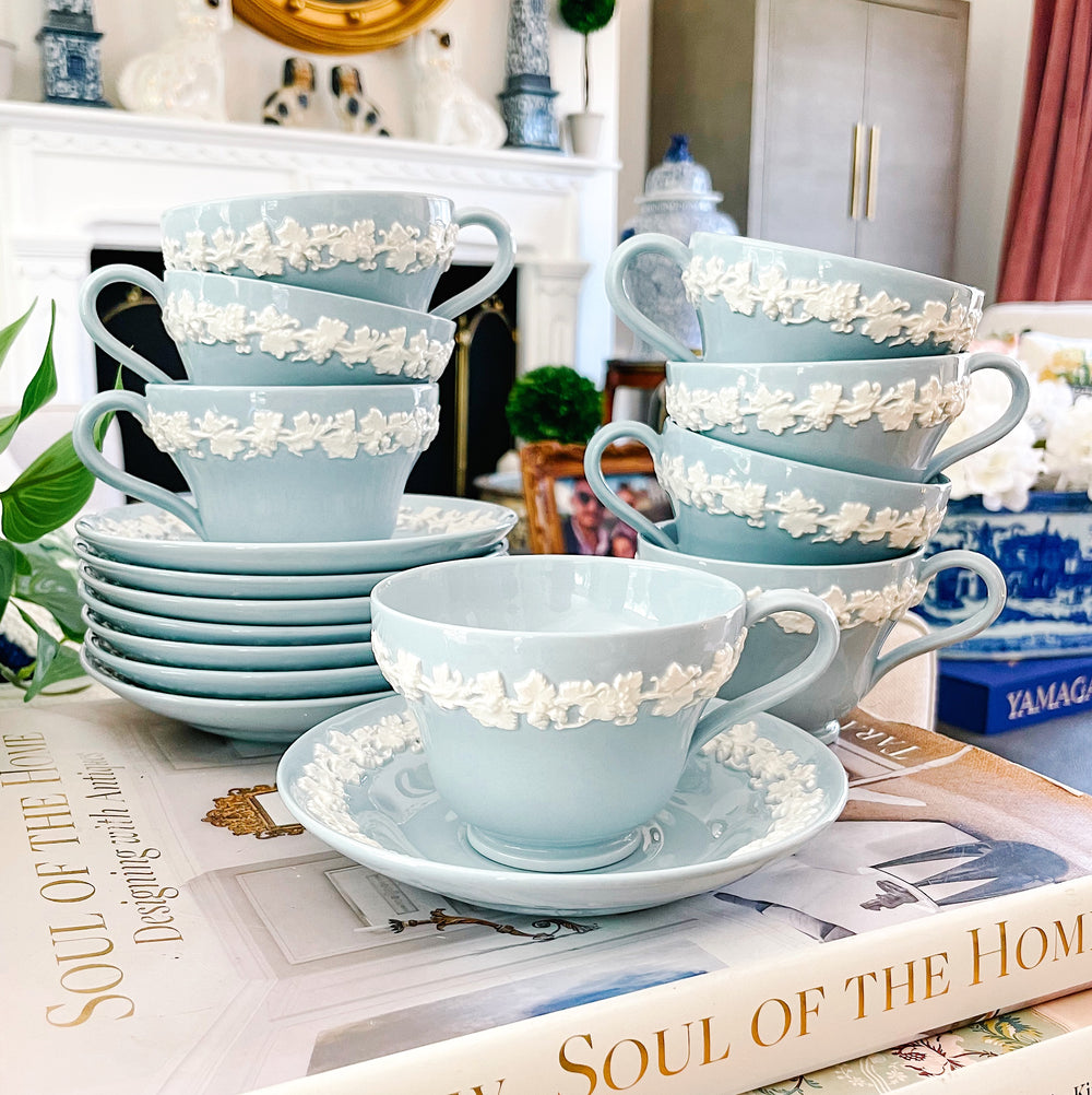 Wedgwood Cream Color on Lavender Tea Cups With Saucers
