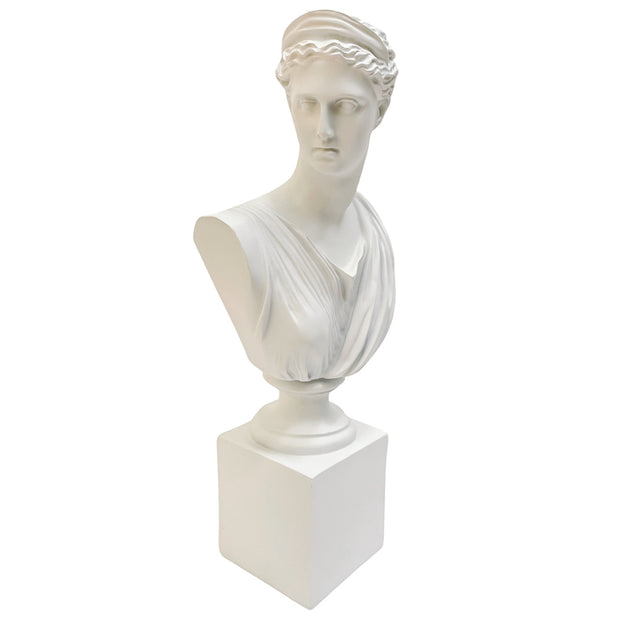 White Bust of Goddess Diana of Versailles On Pedestal
