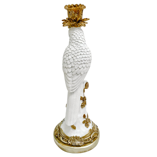 White & Gold Parrot Candlesticks Pair