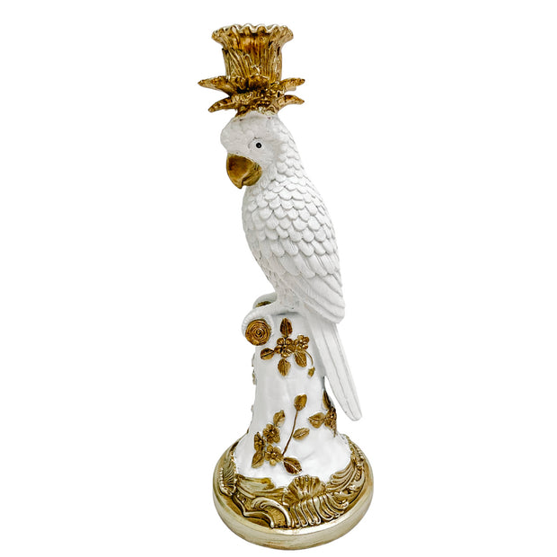 White & Gold Parrot Candlesticks Pair