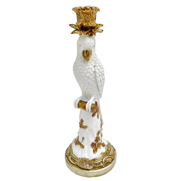 White & Gold Parrot Candlesticks Pair