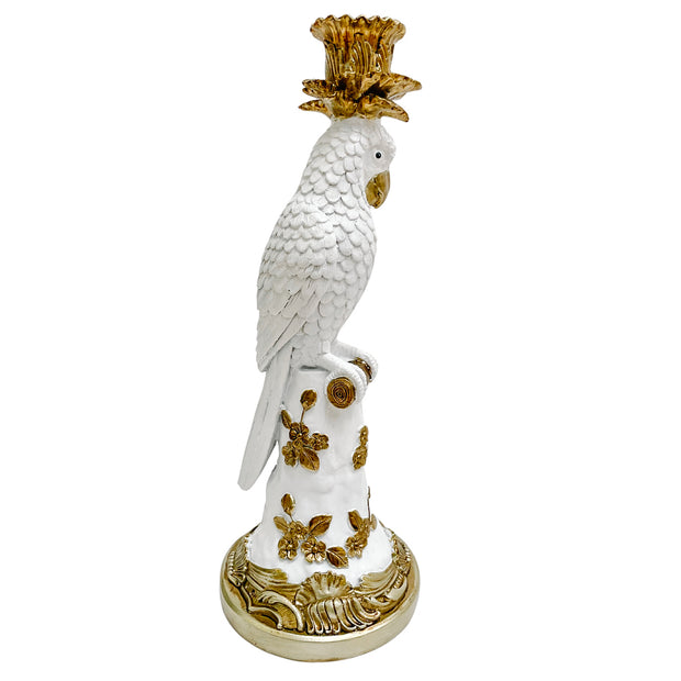 White & Gold Parrot Candlesticks Pair