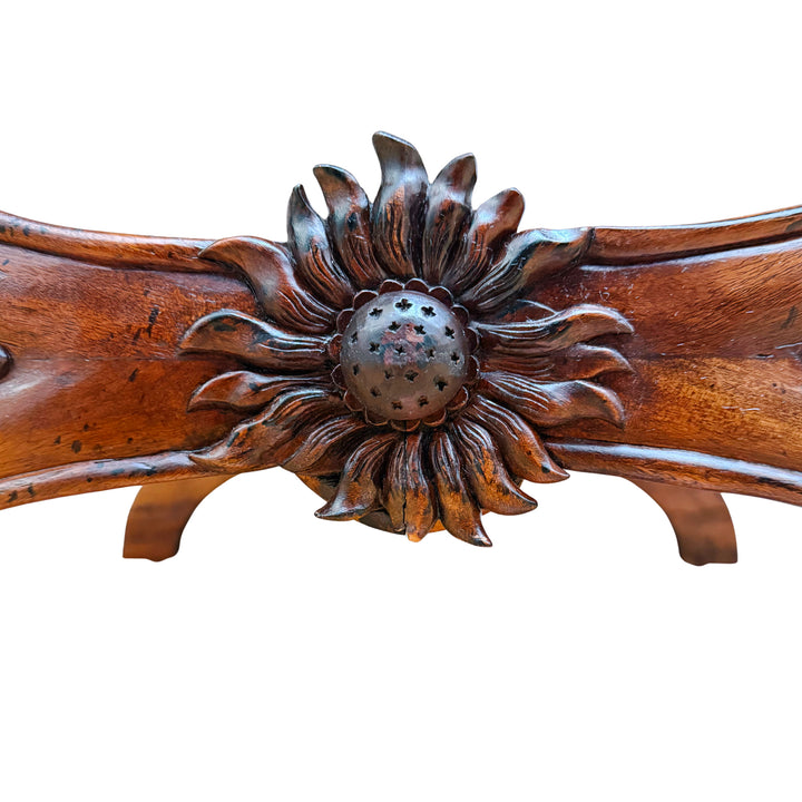 X-Frame English Regency Upholstered Ottomans With Carved Rosettes and Nailhead Trim